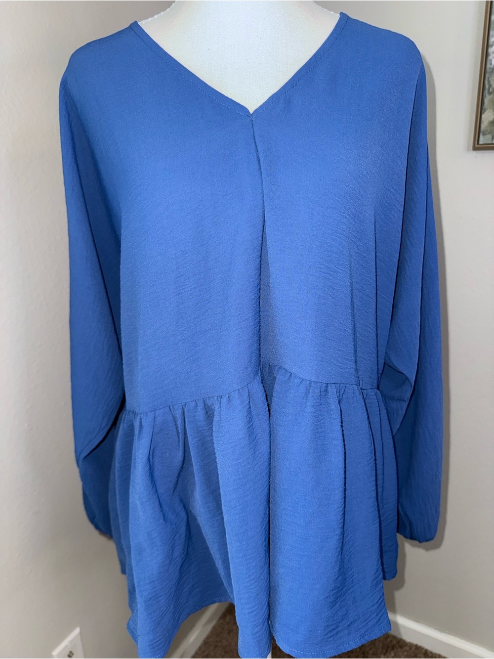 Mittoshop Royal Blue V-Neck Long Sleeve Peplum Tunic